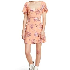 Abound Floral Coral Aster Bouquet Short Sleeve Skater Dress